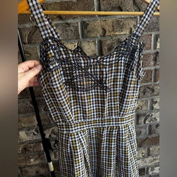 By Anthropologie Embroidered Plaid Jumpsuit Size 0 - Picture 11 of 12